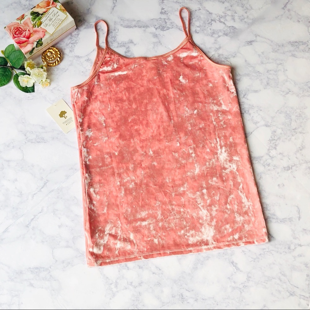 Crushed Velvet Cami Spaghetti Strap Stretch Tank - Picture 3 of 3